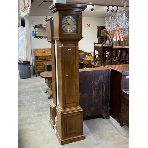 239 - English oak grandmother clock with square face (mechanism requires repair) 195H 35W 27D