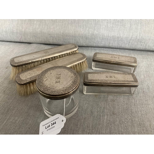 344 - Harrods Stores Ltd, London 1910, 5 piece silver dressing table set (186g including brushes)