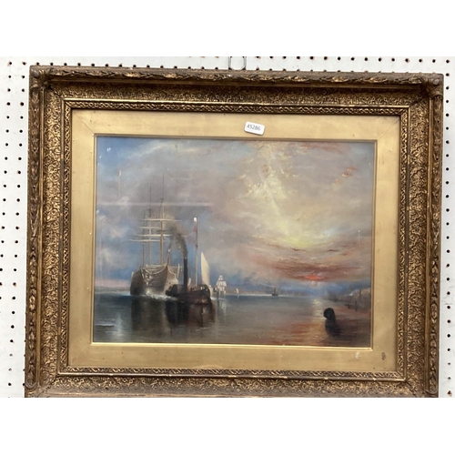 485 - Gilt framed oil painting 'The Fighting Temeraire' (unsigned) 45x55cm