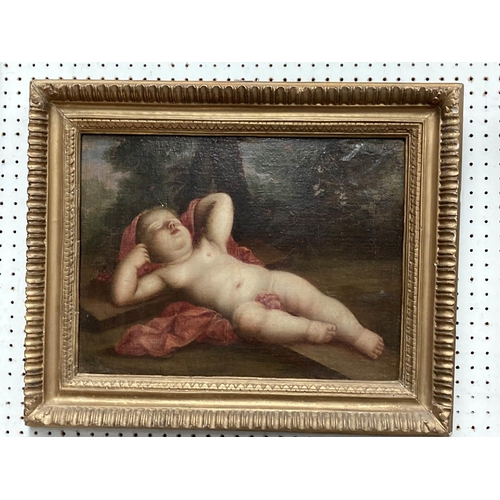 489 - Gilt framed portrait of infant Christ oil painting on canvas 45x55cm