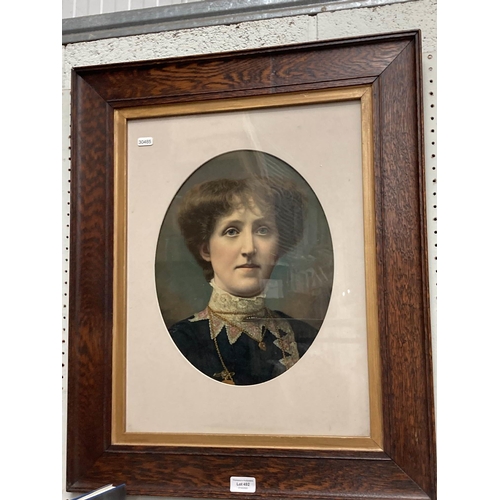 492 - Oak framed Edwardian portrait of a lady 56x68cm