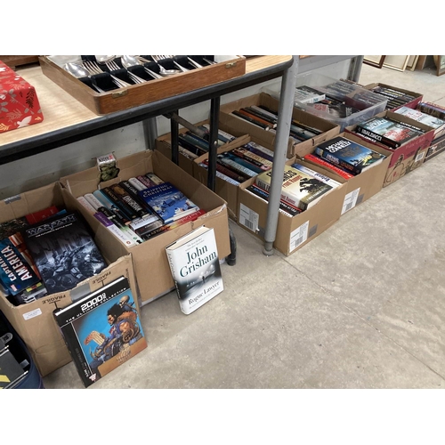 617 - 9 boxes of mainly hardback fiction including John Grisham, Felix Francis, Jeffrey Archer, Michael Co... 