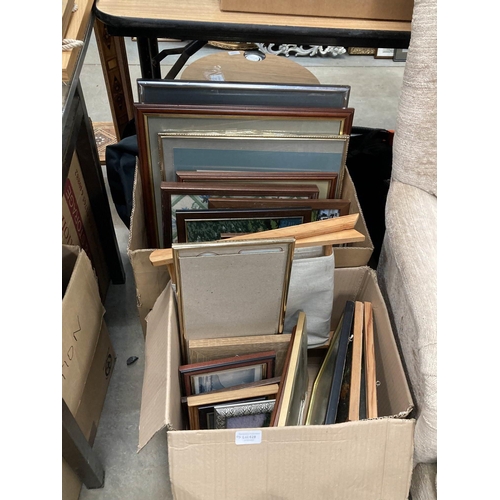 628 - 2 boxes of pictures/frames/tapestry's