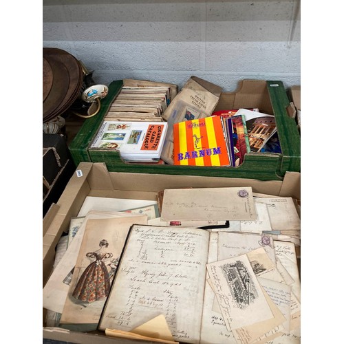 476 - 4 boxes of ephemera & early Victorian hand written order books, framed 1930 boxing poster, share cer... 