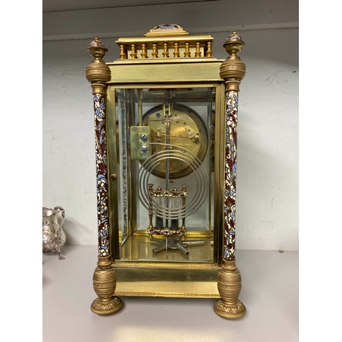 350 - French champleve enamel & gilt metal mantel clock by A & N with pendulum & key, untested (18cm wide,... 