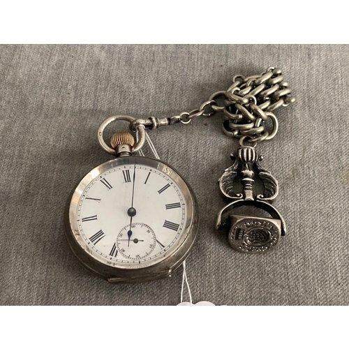 394 - 800 grade silver pocket watch and a watch chain stamped SS (total weight 155.2g)