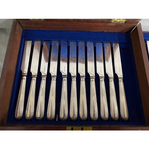 370 - Mahogany cased canteen of cutlery (no hallmark, but believed to be silver), Aaron Hatfield & Sons (I... 