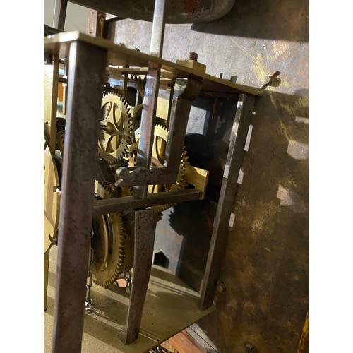 263 - 18th century oak cased longcase clock with pendulum and weight 195h 55w 28d