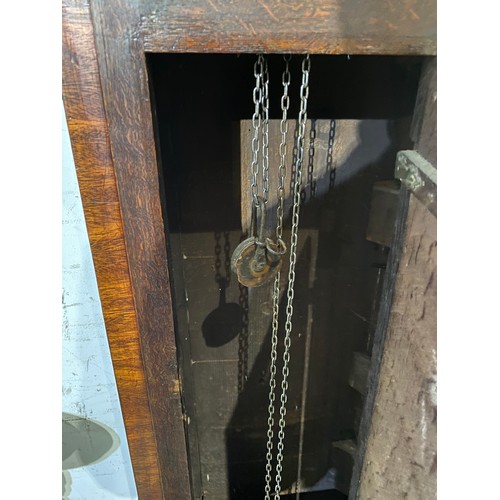 263 - 18th century oak cased longcase clock with pendulum and weight 195h 55w 28d