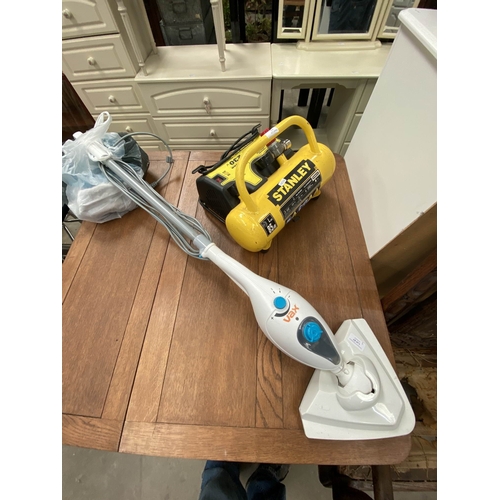 87 - VAX steam mop & Stanley DN 55/8/5 air compressor