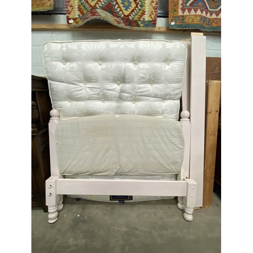 7 - Painted pine and upholstered king-size bed frame with side rails and lats and a Master Bedmaker pock... 