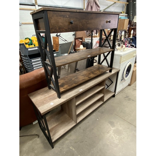 61 - Contemporary single drawer console table 81H 101W 30D & a contemporary media stand 60H 141W 40D
