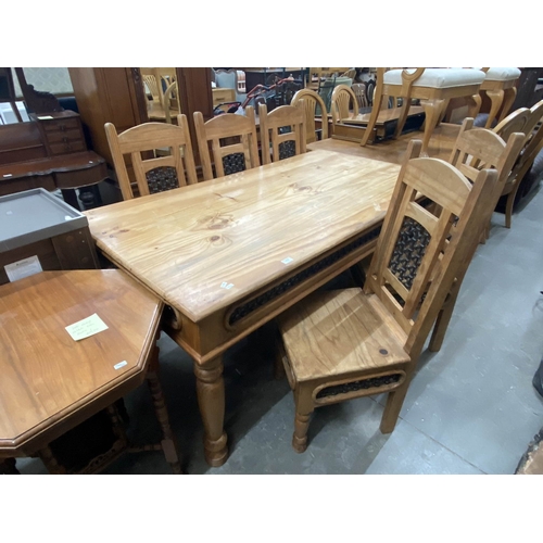 31 - Mexican pine with cast detail dining table 77H 164W 91D and 5 chairs