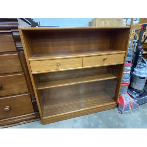 46 - Mid century 'Nathan' teak bookcase with sliding glass doors 107H 102W 30D