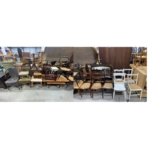 58 - Assorted furniture including cane seated side chairs, oak bar stool, mahogany magazine rack etc