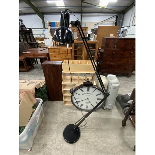 Kensington Station wall clock and a black angle poise reading lamp
