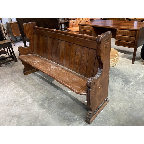 129 - Antique pitch pine pew 97H 175W