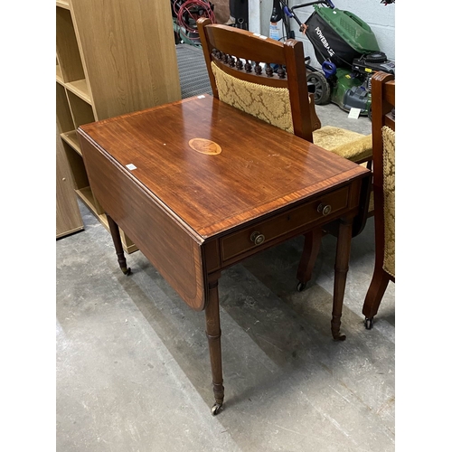 14 - Victorian mahogany inlaid Pembroke table with one drawer 72H 92W 59-112D