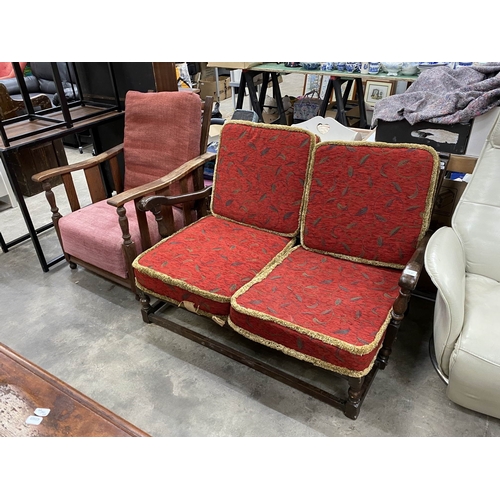 163 - Ercol 'Old Colonial' oak framed settee 78H 130W 90D & an oak framed armchair 91H 67W