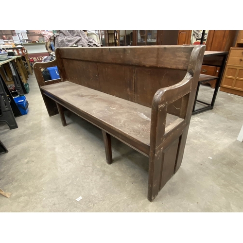 177 - Antique pitch pine pew 90H 190W