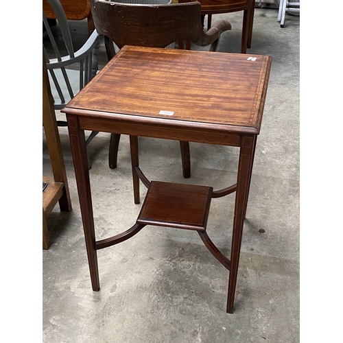 39 - Edwardian mahogany inlaid occasional table 75H 55W 55D