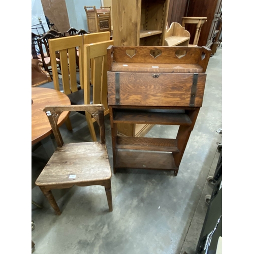48 - Antique pine child's chair 77H 46W & an oak Larkin bureau 107H 61W 23D etc