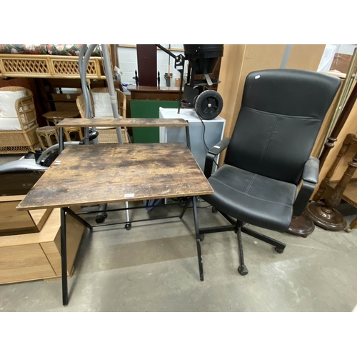 50 - Contemporary folding desk 86H 82W 72D and a black swivel office chair 61W