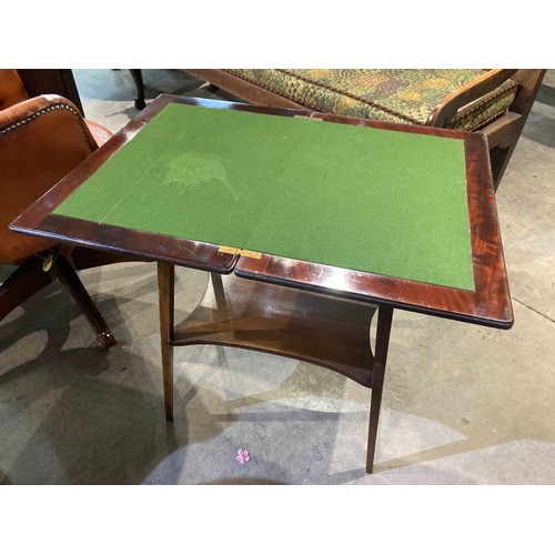 126 - Edwardian mahogany inlaid fold over games table 70H 56W 38D