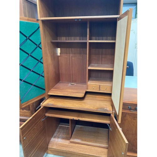 157 - Yew wood two door cupboard 82H 64W 45D & a mid century Parker Knoll teak work station 194H 83W 62D