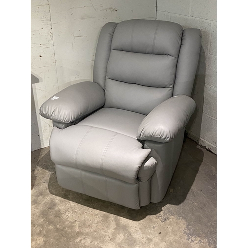 128 - Pale grey leather manual reclining armchair 96H x 85W