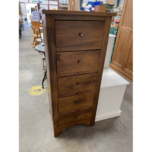 134 - Rustic hardwood five drawer chest 125H 54W 42D