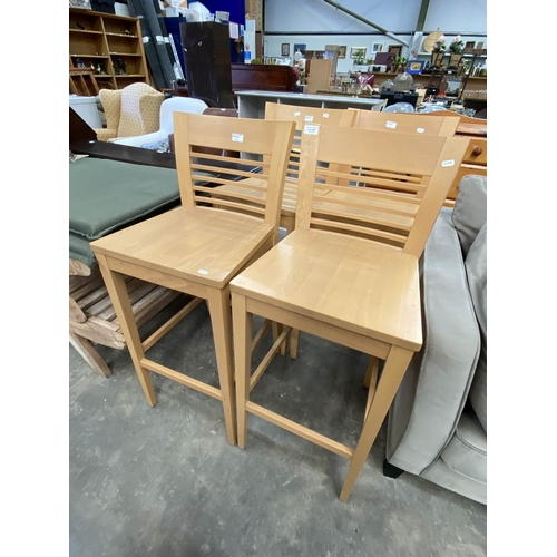 144 - 4 beech bar stools 104H x 41W
