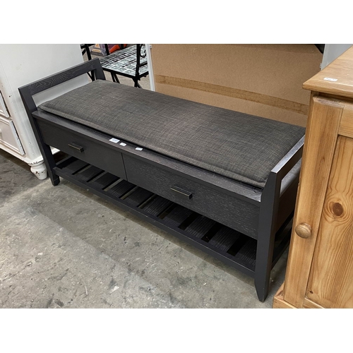 153 - Black contemporary hall bench with two drawers 64H 122W 46D