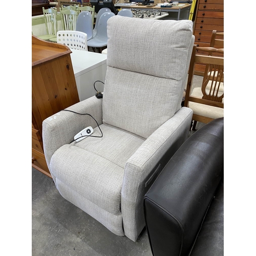 162 - Cream upholstered Apollo electric rise and recline lounge chair 130x66