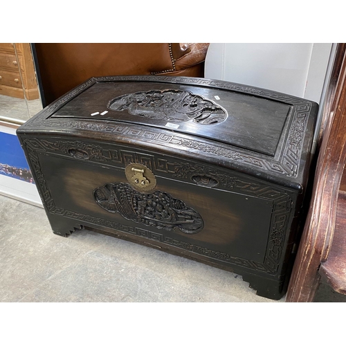 177 - Chinese carved camphor wood chest 32x90x46