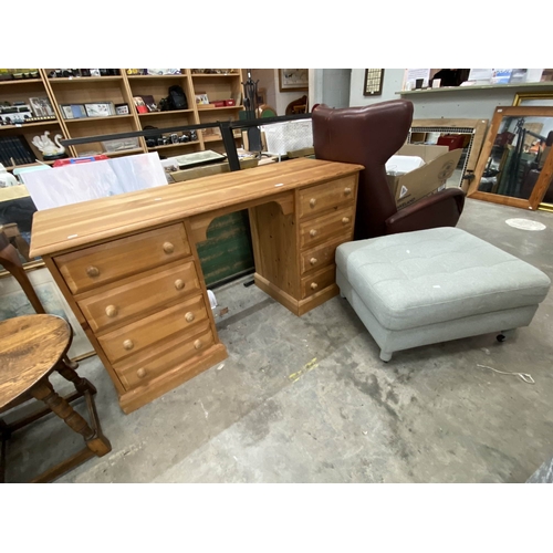 180 - Pine eight drawer dressing table 78x143x48 & an Ikea Landskrona footstool 38x73x60