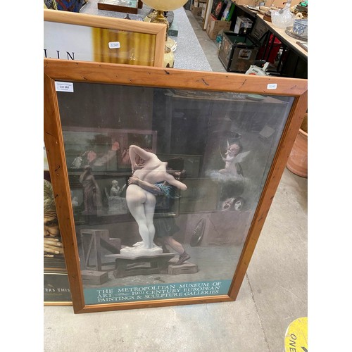 262 - Pine framed prints 'Pygmalion and Galatea' by Jean-Leon Gerome 97 x 69cm & a framed promotional post... 