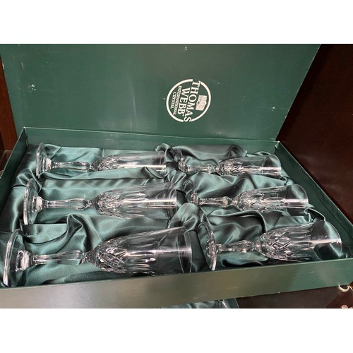 345 - 2 boxes of Thomas Webb International Crystal champagne glasses (box of 6 and box of 3) and Gleneagle... 