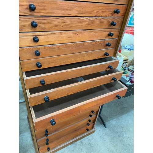 231 - Vintage pine 23 drawer collectors chest 186H 69W 53D