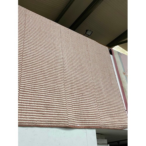 188 - Rose/cream striped rug , wool and cotton 270x350