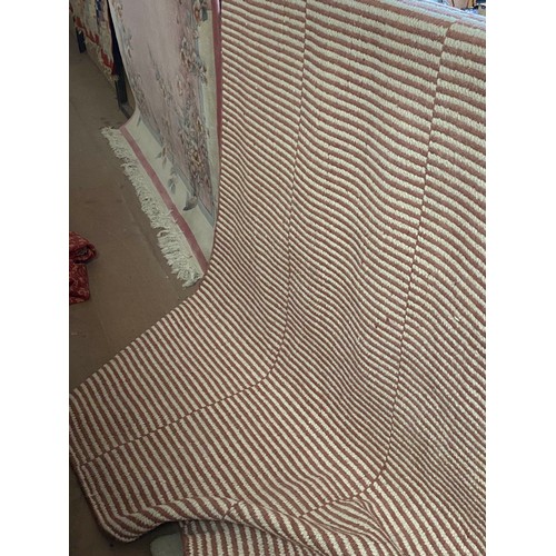 188 - Rose/cream striped rug , wool and cotton 270x350