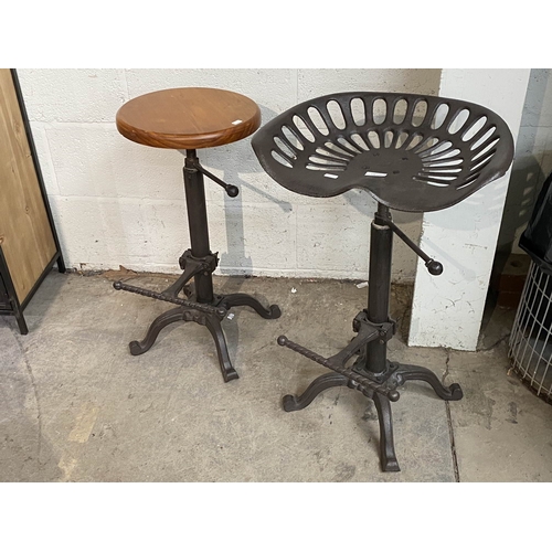 110 - Reproduction cast tractor seat bar stool 72H & one other 67H