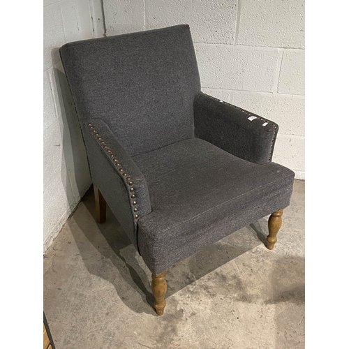 114 - Grey upholstered accent chair with studded detail 88H x 71W