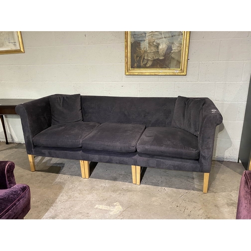120 - Dark grey contemporary settee with beech legs 80H 212W 74D