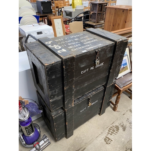 64 - 2 vintage military crates 'Capt RG Drake' 57H 95W 46D