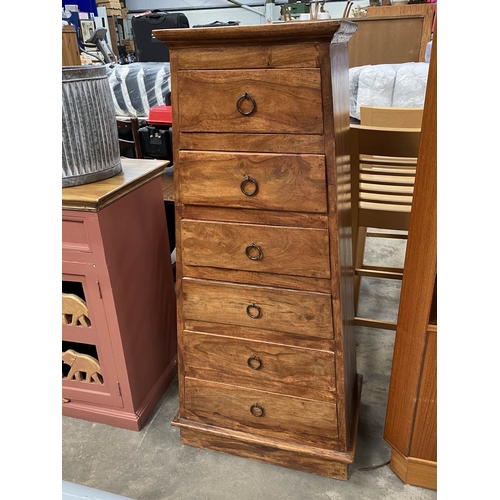 86 - Mango wood six drawer chest 133H 61W 42D