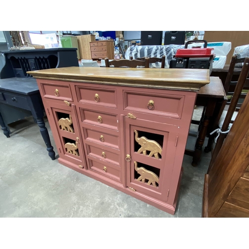 88 - Painted pine sideboard with elephant motifs 90H 121W 46D