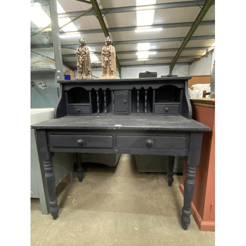 89 - Painted pine kneehole desk 108H 110W 60D & 2 Knight companion sets