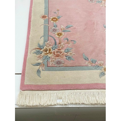 29 - Chinese pink ground 100% wool pile rug 2.74M x 1.83M (purchased from Harrods)