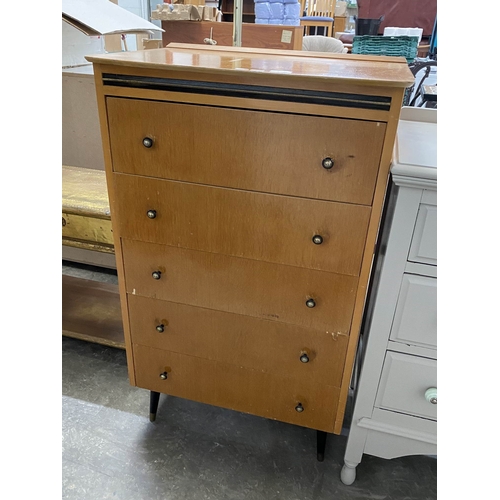 19 - Mid century teak chest of five drawers 106H 64W 45D